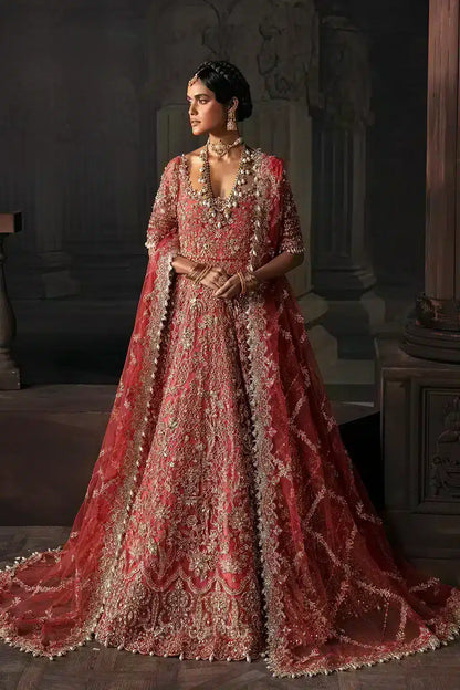 Afrozeh The Brides Edit 23 Lavinia – Rust Pakistani Bridal Dress with intricate embroidery and embellishments. Shop elegant Asian dresses at Maria Faisal.