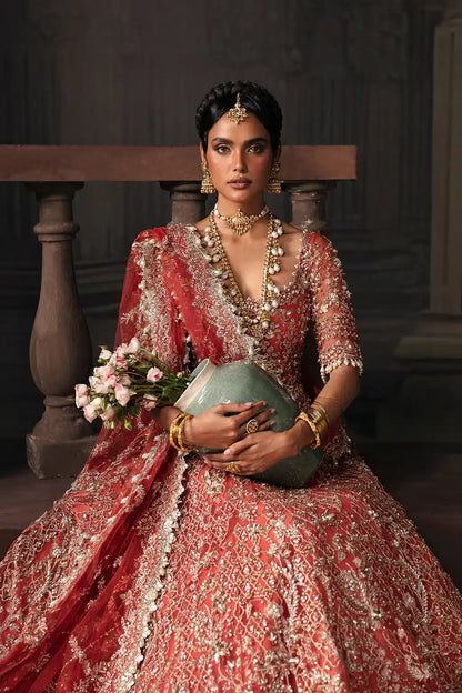Afrozeh The Brides Edit 23 Lavinia – Rust Pakistani Bridal Dress with intricate embroidery and embellishments. Shop elegant Asian dresses at Maria Faisal.