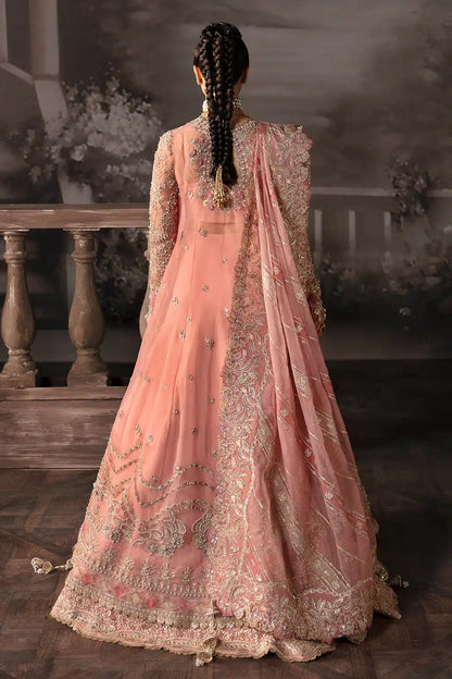 Afrozeh The Brides Edit 23 Victoria – Tea Pink Pakistani Bridal Dress with intricate embroidery and embellishments. Shop elegant Asian dresses at Maria Faisal.
