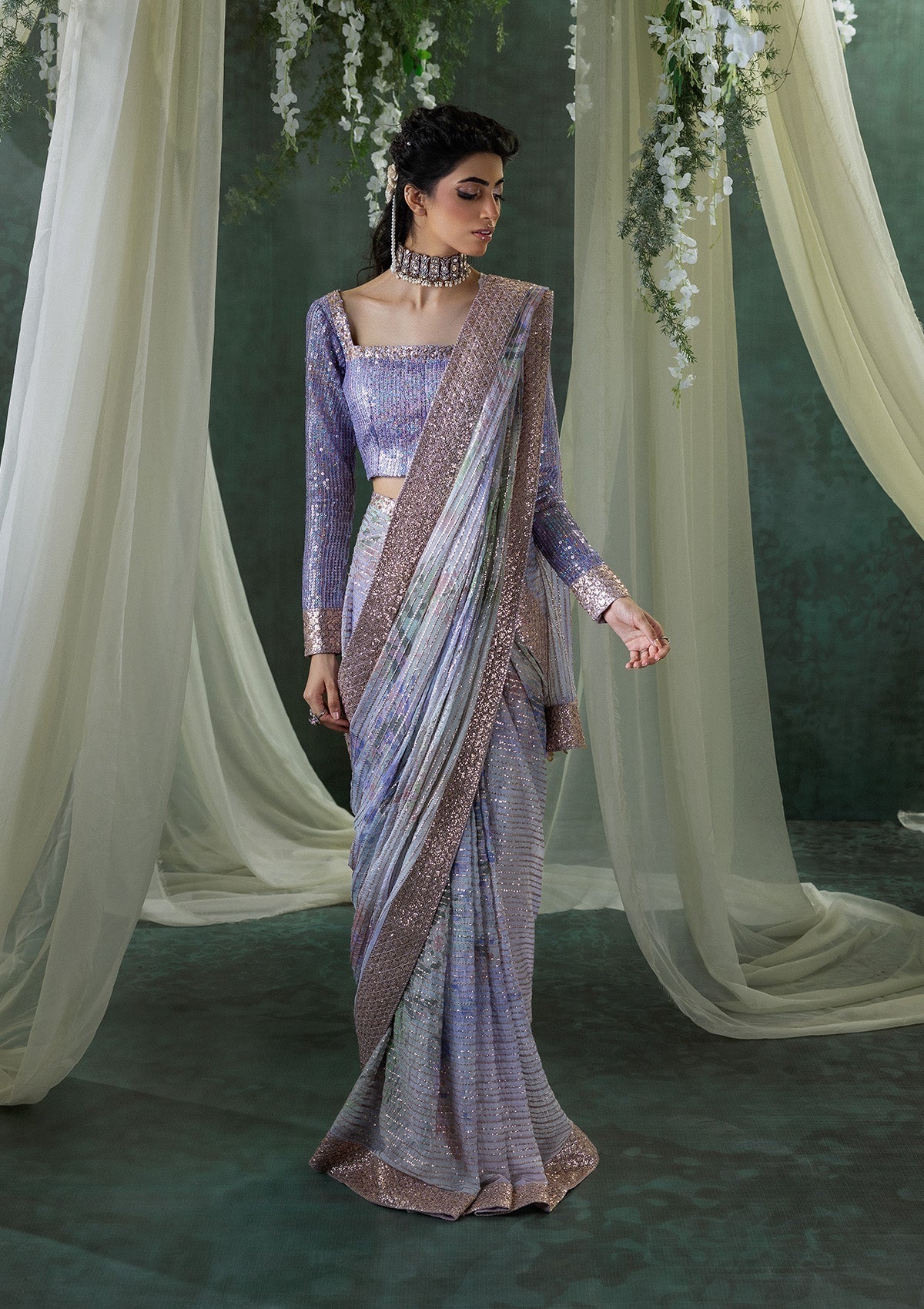 Aik Atelier | Sari Edit 2024 | SARI EDIT '24 VOL. 1 - LOOK 04 - Designer Dress with Intricate embroidery and embellishments. Shop elegent wedding dress at Maria Faisal.