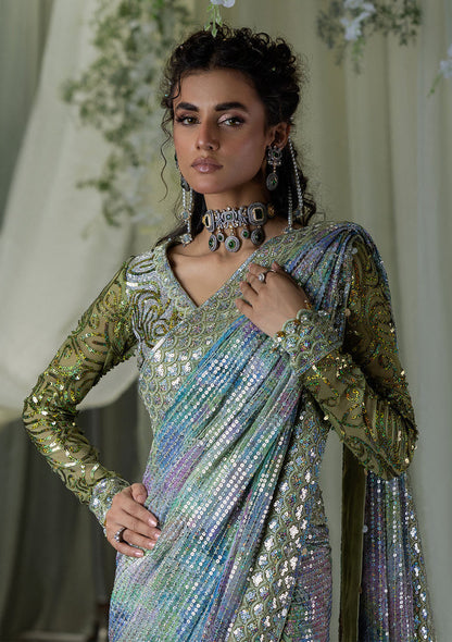 Aik Atelier | Sari Edit 2024 | SARI EDIT '24 VOL. 1 - LOOK 06 - Designer Dress with Intricate embroidery and embellishments. Shop elegent wedding dress at Maria Faisal.