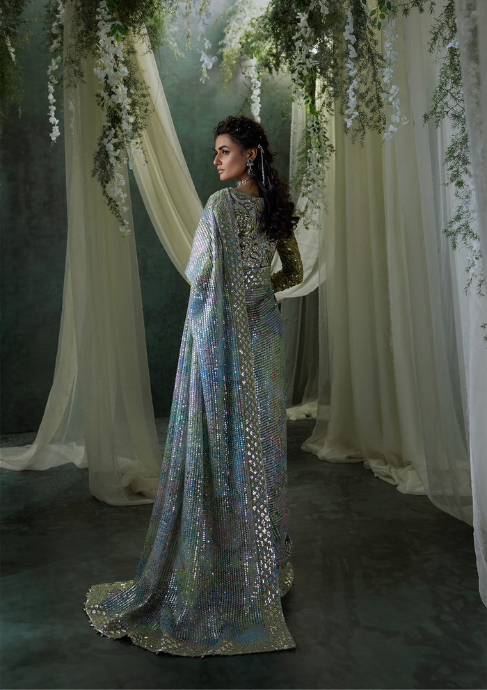 Aik Atelier | Sari Edit 2024 | SARI EDIT '24 VOL. 1 - LOOK 06 - Designer Dress with Intricate embroidery and embellishments. Shop elegent wedding dress at Maria Faisal.