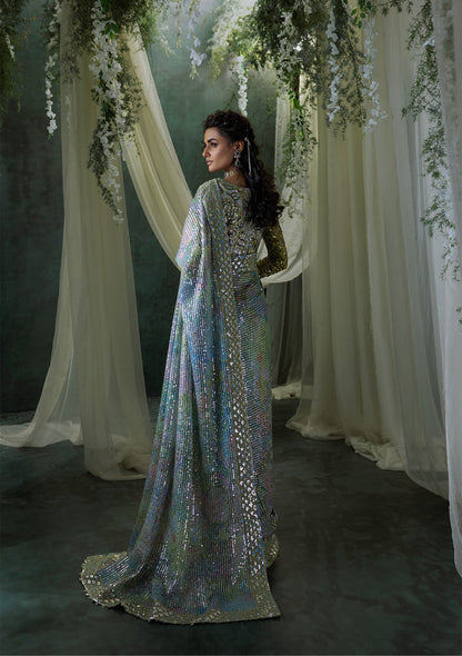 Aik Atelier | Sari Edit 2024 | SARI EDIT '24 VOL. 1 - LOOK 06 - Designer Dress with Intricate embroidery and embellishments. Shop elegent wedding dress at Maria Faisal.