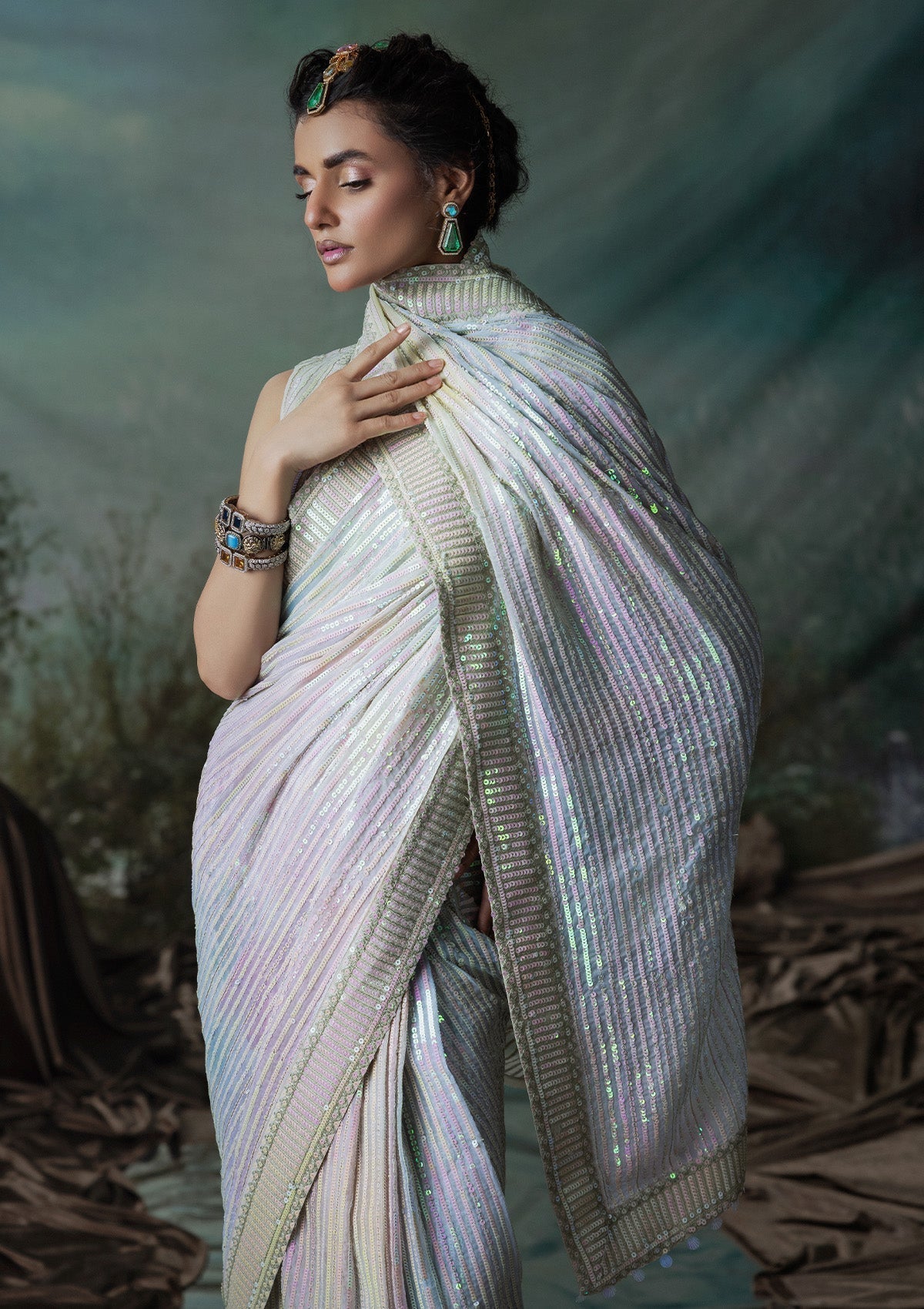 Aik Atelier | Sari Edit 2024 | SARI EDIT '24 VOL. 1 - LOOK 01 - Designer Dress with Intricate embroidery and embellishments. Shop elegent wedding dress at Maria Faisal.