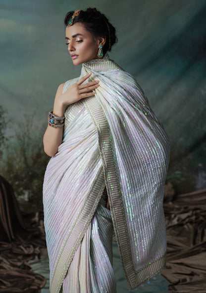 Aik Atelier | Sari Edit 2024 | SARI EDIT '24 VOL. 1 - LOOK 01 - Designer Dress with Intricate embroidery and embellishments. Shop elegent wedding dress at Maria Faisal.