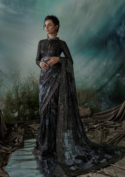 Aik Atelier | Sari Edit 2024 | SARI EDIT '24 VOL. 1 - LOOK 08 - Designer Dress with Intricate embroidery and embellishments. Shop elegent wedding dress at Maria Faisal.