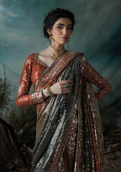 Aik Atelier | Sari Edit 2024 | SARI EDIT '24 VOL. 1 - LOOK 02 - Designer Dress with Intricate embroidery and embellishments. Shop elegent wedding dress at Maria Faisal.