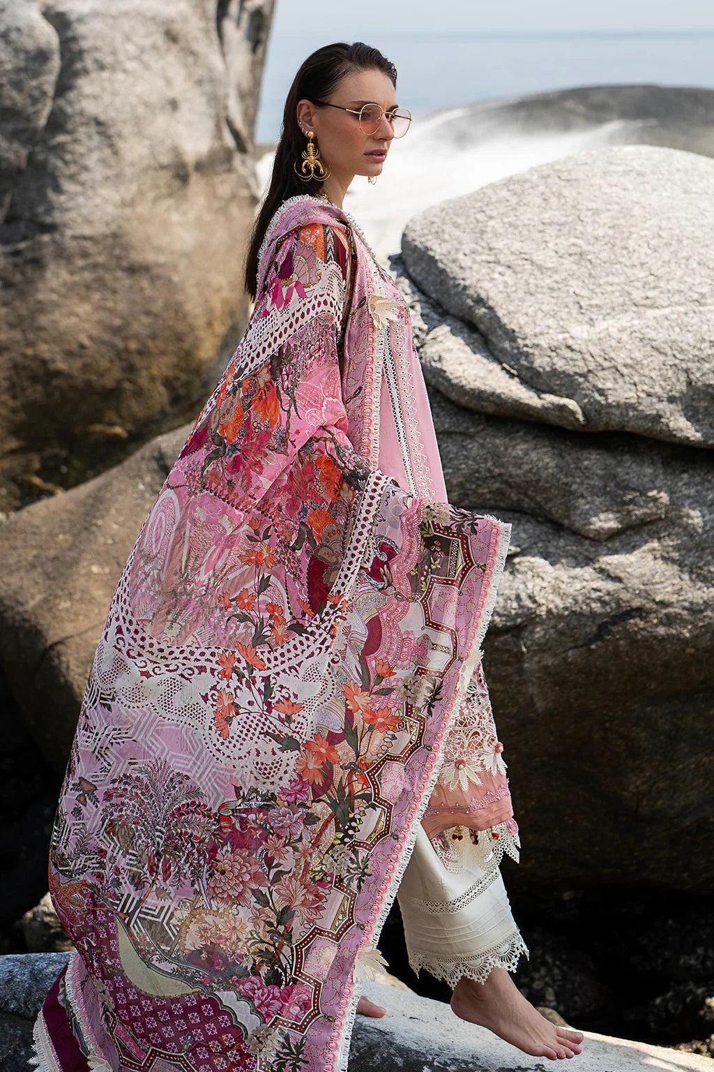 AJR Couture | Alif Signature Luxury Lawn 24 | Rosy - Pakistani Designer Dress - Maria Faisal