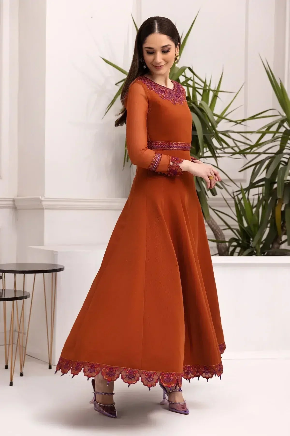 Alizeh | Formals Collection | Rust Dress 3 piece - RTW1011