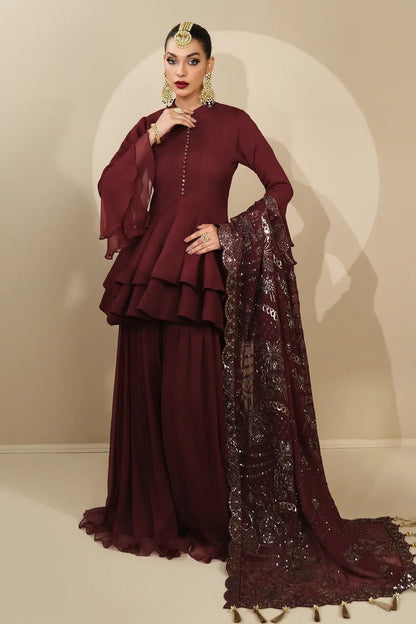 Alizeh | Formals Collection | Maroon Peplum 3 piece - RTW1014