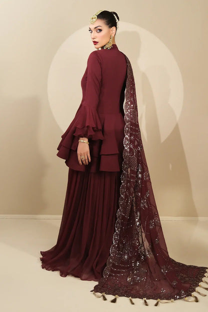 Alizeh | Formals Collection | Maroon Peplum 3 piece - RTW1014