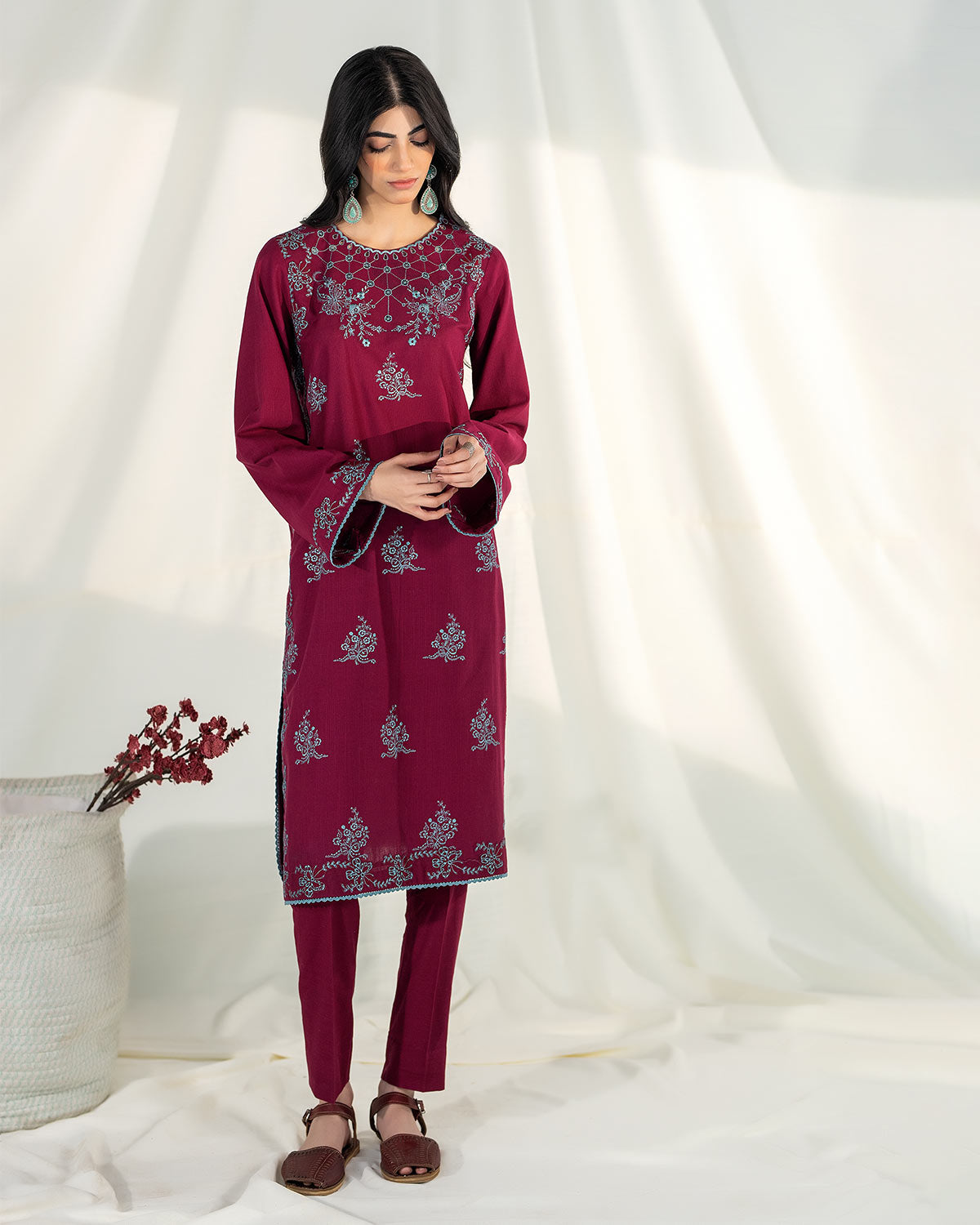 Zevk | Winter Flavour | BEETROOT - Designer Dress with Intricate embroidery and embellishments. Shop elegent wedding dress at Maria Faisal.