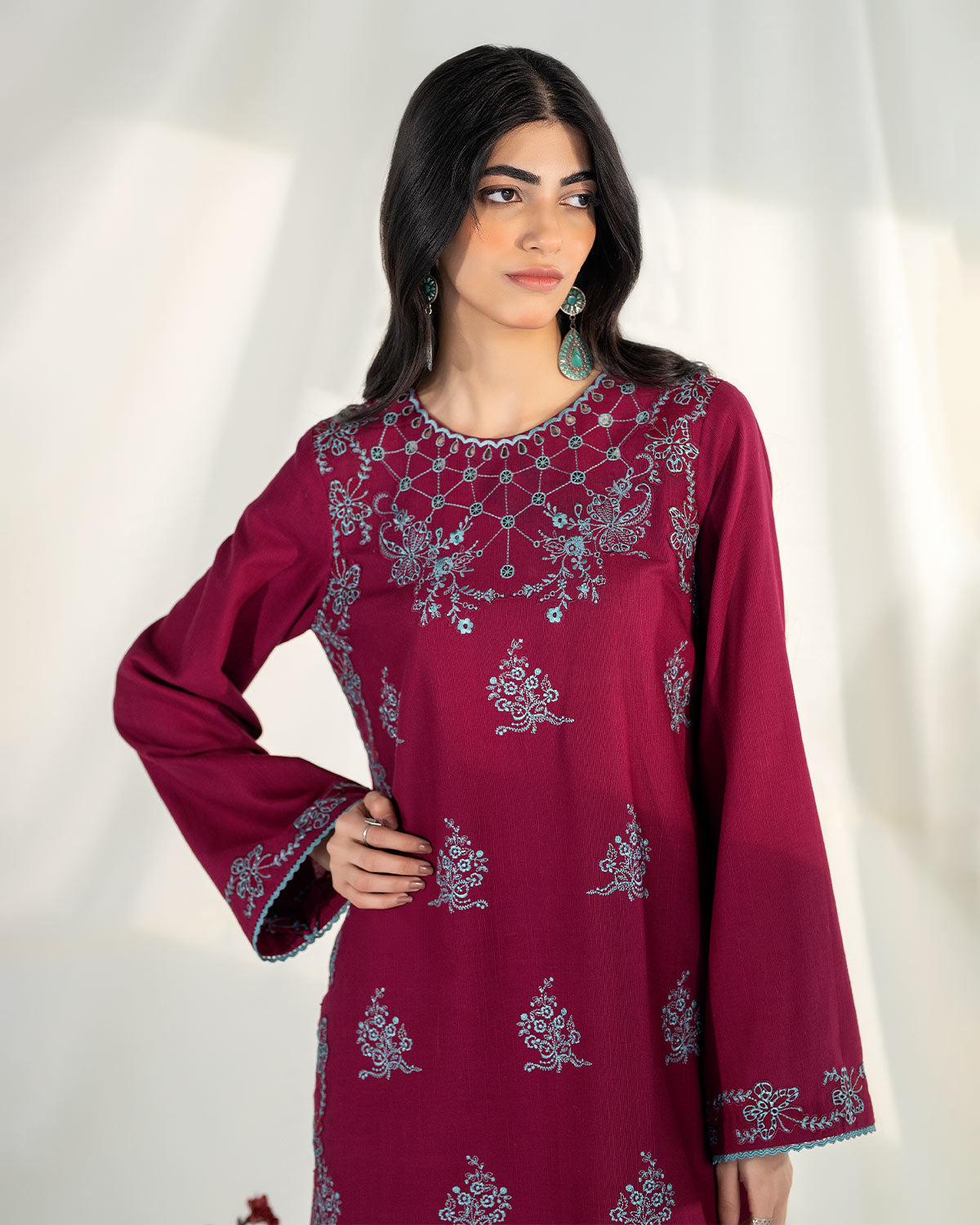 Zevk | Winter Flavour | BEETROOT - Designer Dress with Intricate embroidery and embellishments. Shop elegent wedding dress at Maria Faisal.