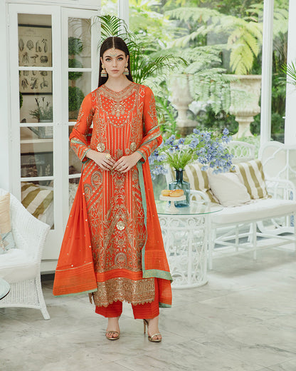 Maryum n Maria | Freesia Ariya Formals | SW23-509 - Tiger Orange - Mina - Ladies Clothes - Maria Faisal