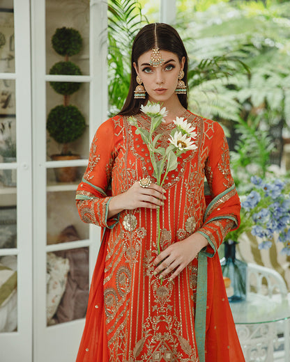 Maryum n Maria | Freesia Ariya Formals | SW23-509 - Tiger Orange - Mina - Ladies Clothes - Maria Faisal
