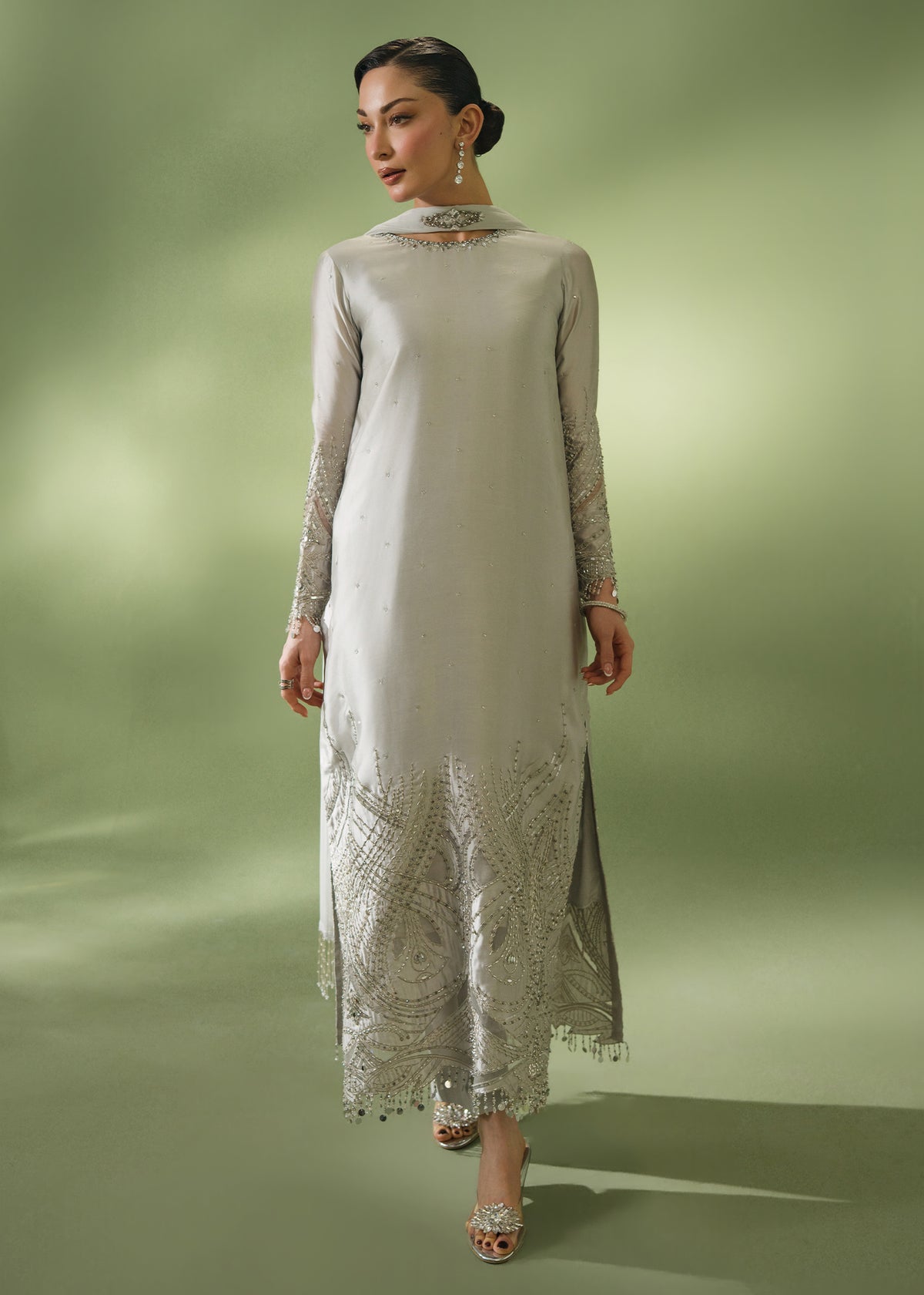 Jeem | Celestial Luxe Formals | AURA GREY - Formal Dress - available at Maria Faisal in UK and USA.
