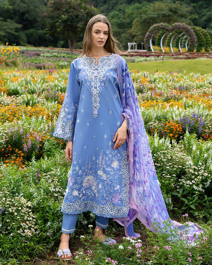 Mushq | Hemline the Secret Garden | Azure Bloom - Luxury Dress - available at Maria Faisal in UK and USA.