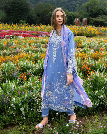 Mushq | Hemline the Secret Garden | Azure Bloom - Luxury Dress - available at Maria Faisal in UK and USA.