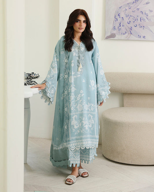 Roheenaz | Petals in Print | Azure Botanica - Casual Dress - available at Maria Faisal in UK and USA.