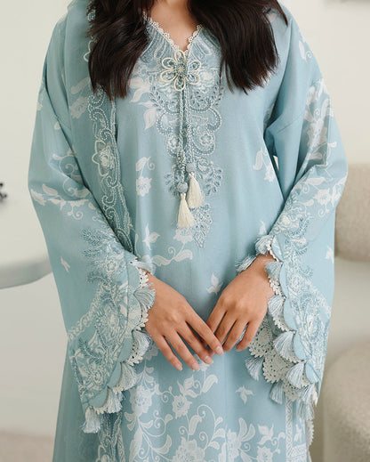 Roheenaz | Petals in Print | Azure Botanica - Casual Dress - available at Maria Faisal in UK and USA.
