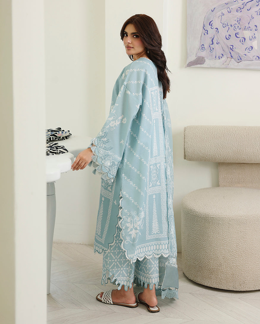 Roheenaz | Petals in Print | Azure Botanica - Casual Dress - available at Maria Faisal in UK and USA.