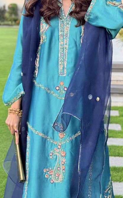 Asifa and Nabeel | Silk Edit 26 | Azure Radiance - Luxury Dress - available at Maria Faisal in UK and USA.