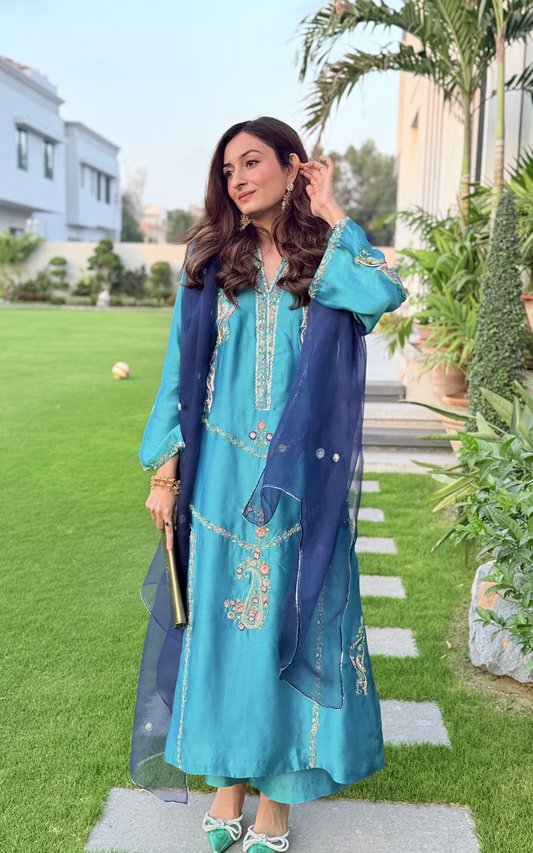 Asifa and Nabeel | Silk Edit 26 | Azure Radiance - Luxury Dress - available at Maria Faisal in UK and USA.
