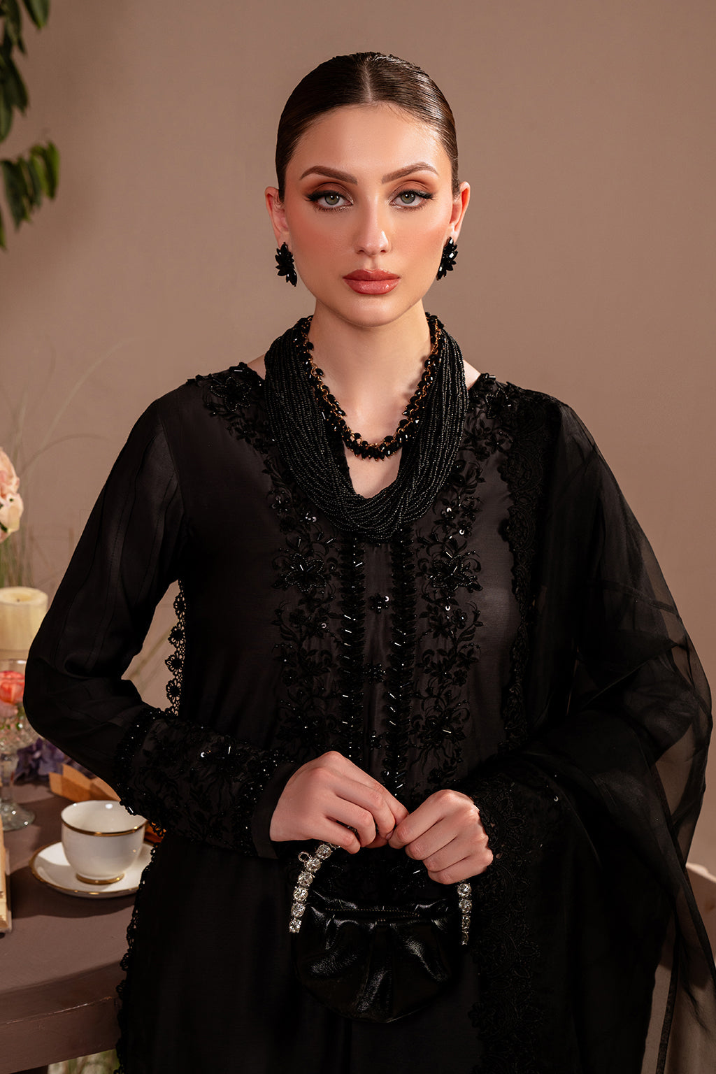 Black Silk and Chiffon Suit | Vanya BG-04