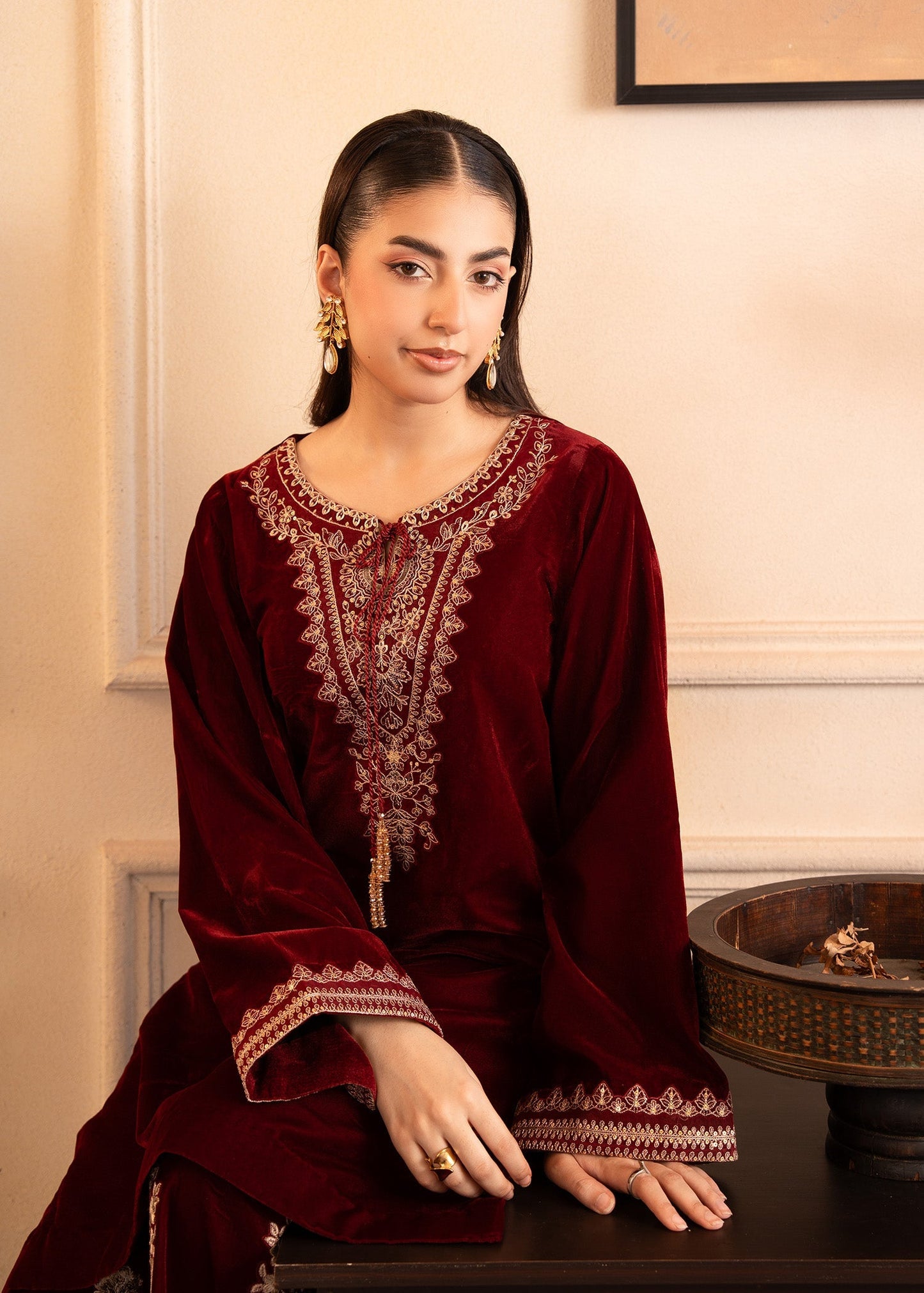 Fozia Khalid | The Velvet Rise 25 | CRIMSON GRACE - Formal Dress - available at Maria Faisal in UK and USA.