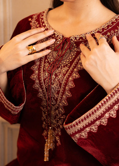 Fozia Khalid | The Velvet Rise 25 | CRIMSON GRACE - Formal Dress - available at Maria Faisal in UK and USA.