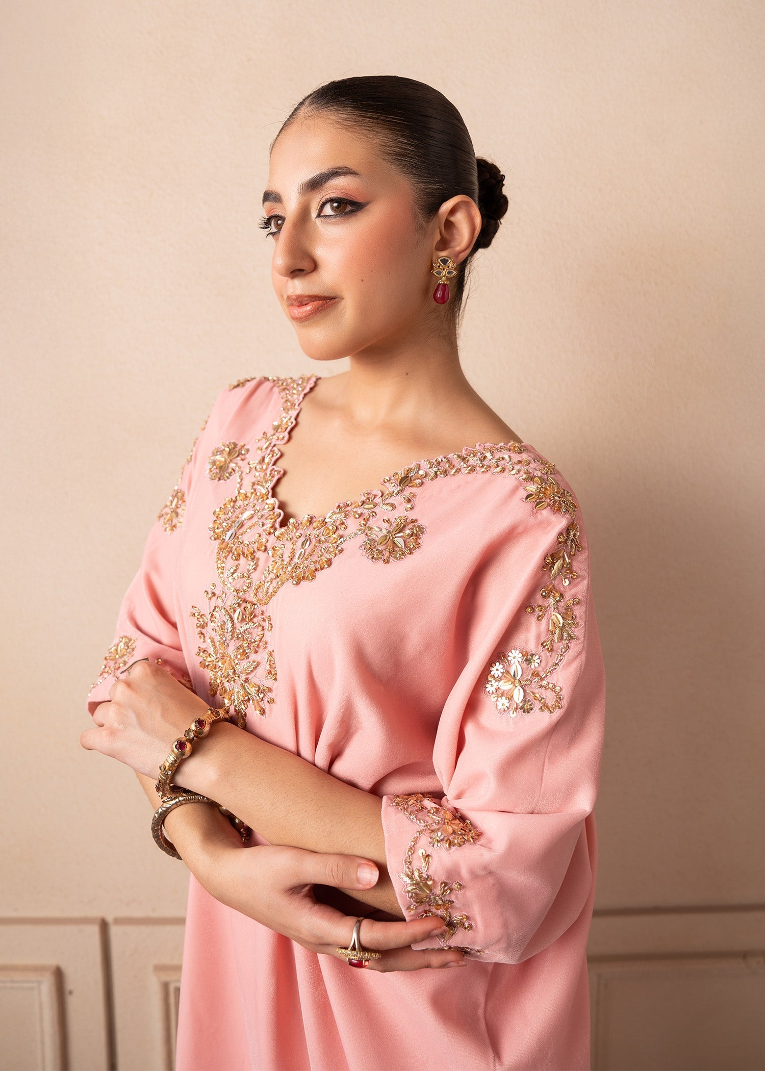 Fozia Khalid | The Velvet Rise 25 | BLUSH AURA - Formal Dress - available at Maria Faisal in UK and USA.