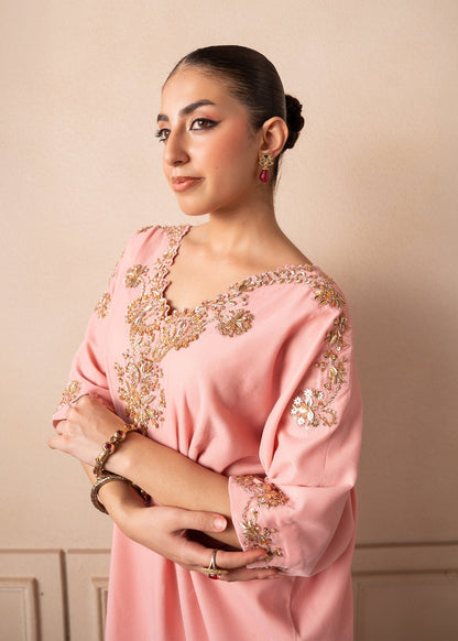 Fozia Khalid | The Velvet Rise 25 | BLUSH AURA - Formal Dress - available at Maria Faisal in UK and USA.