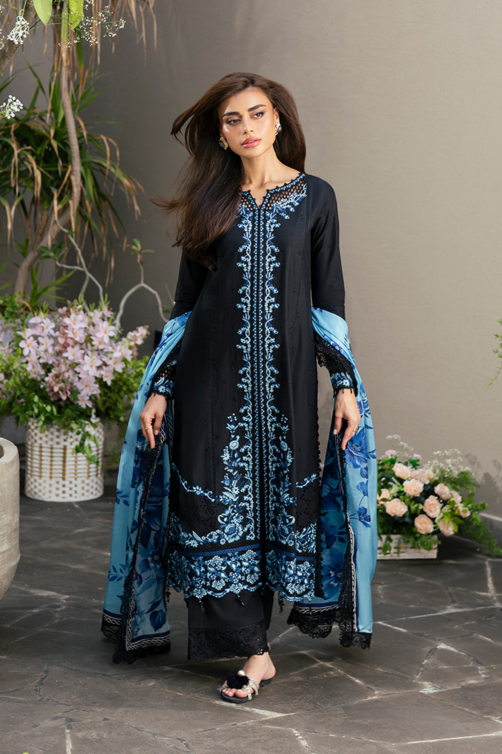 Azure | Luxury Lawn 26 | Black Amour - Luxury Dress - available at Maria Faisal in UK and USA.
