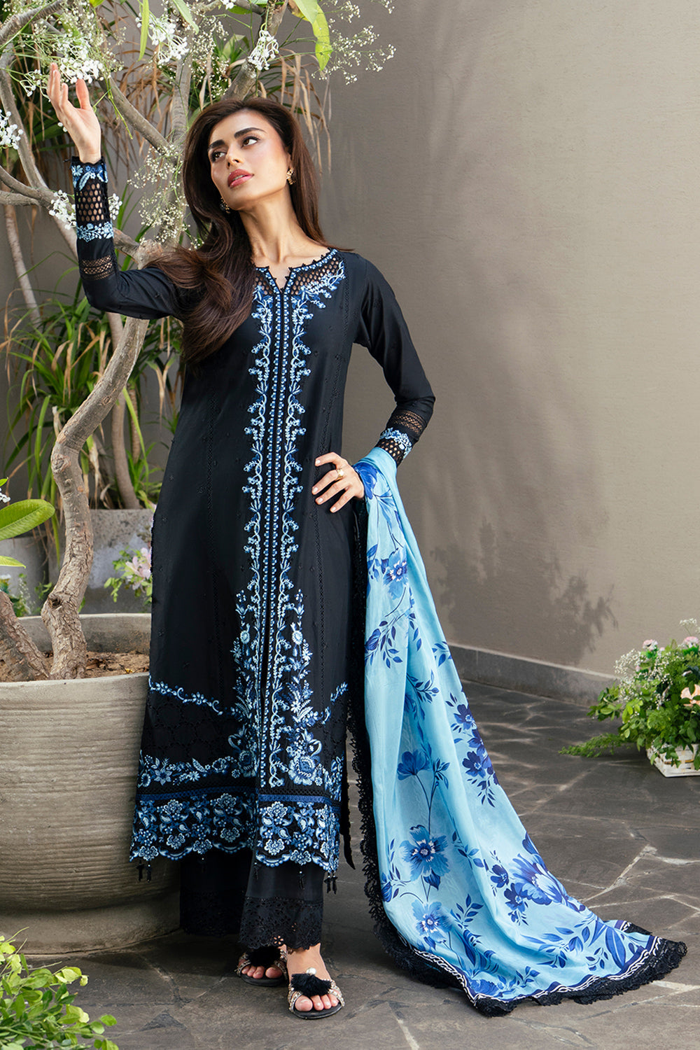 Azure | Luxury Lawn 26 | Black Amour - Luxury Dress - available at Maria Faisal in UK and USA.