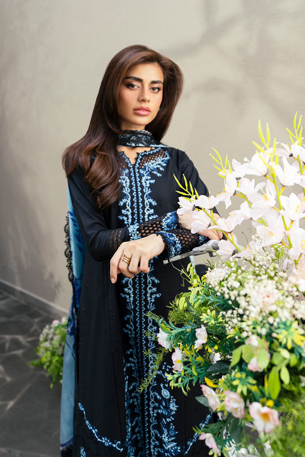 Azure | Luxury Lawn 26 | Black Amour - Luxury Dress - available at Maria Faisal in UK and USA.