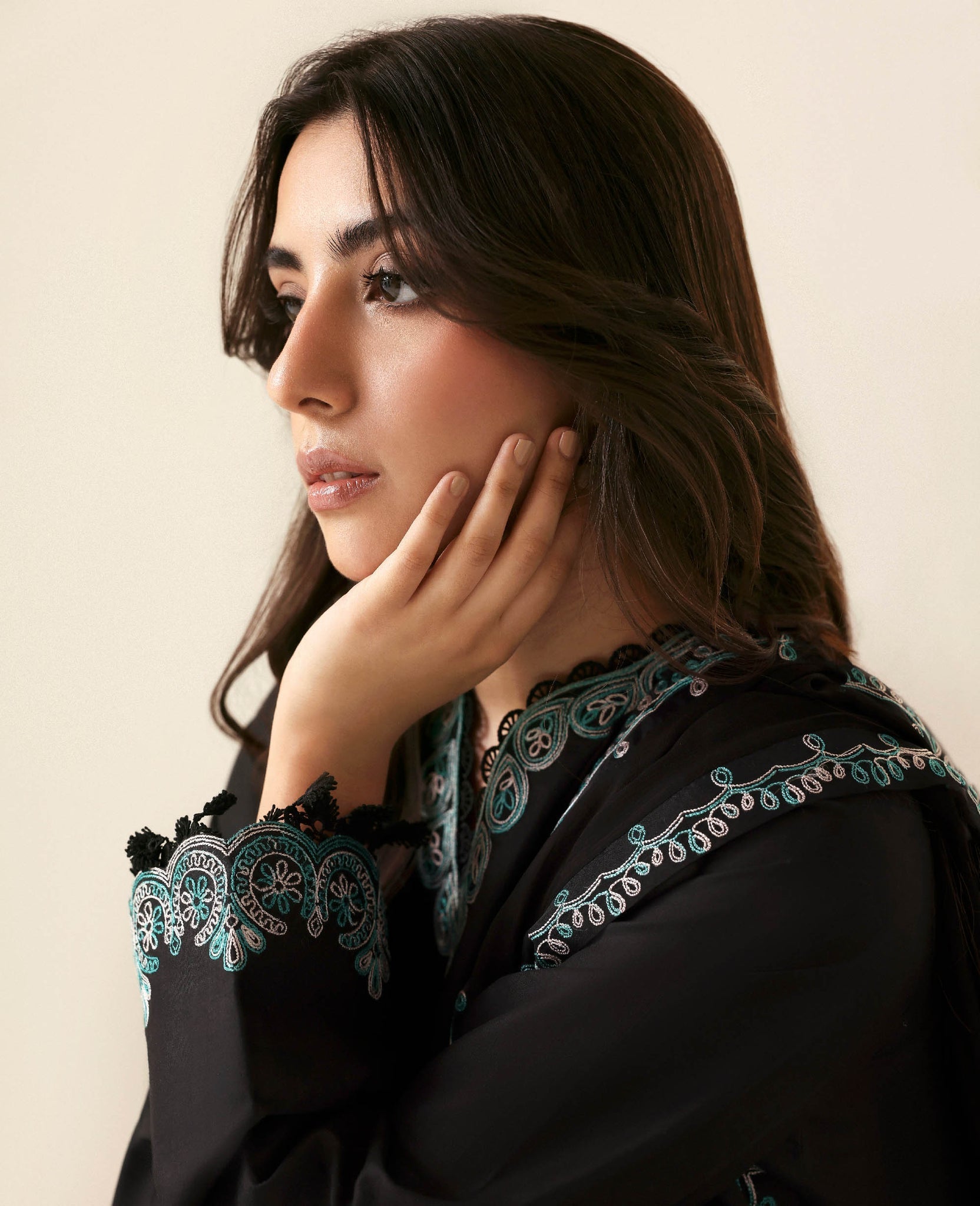 Republic Womenswear | Basics Pre Fall 25 | Noire - Formal Dress - available at Maria Faisal in UK and USA.