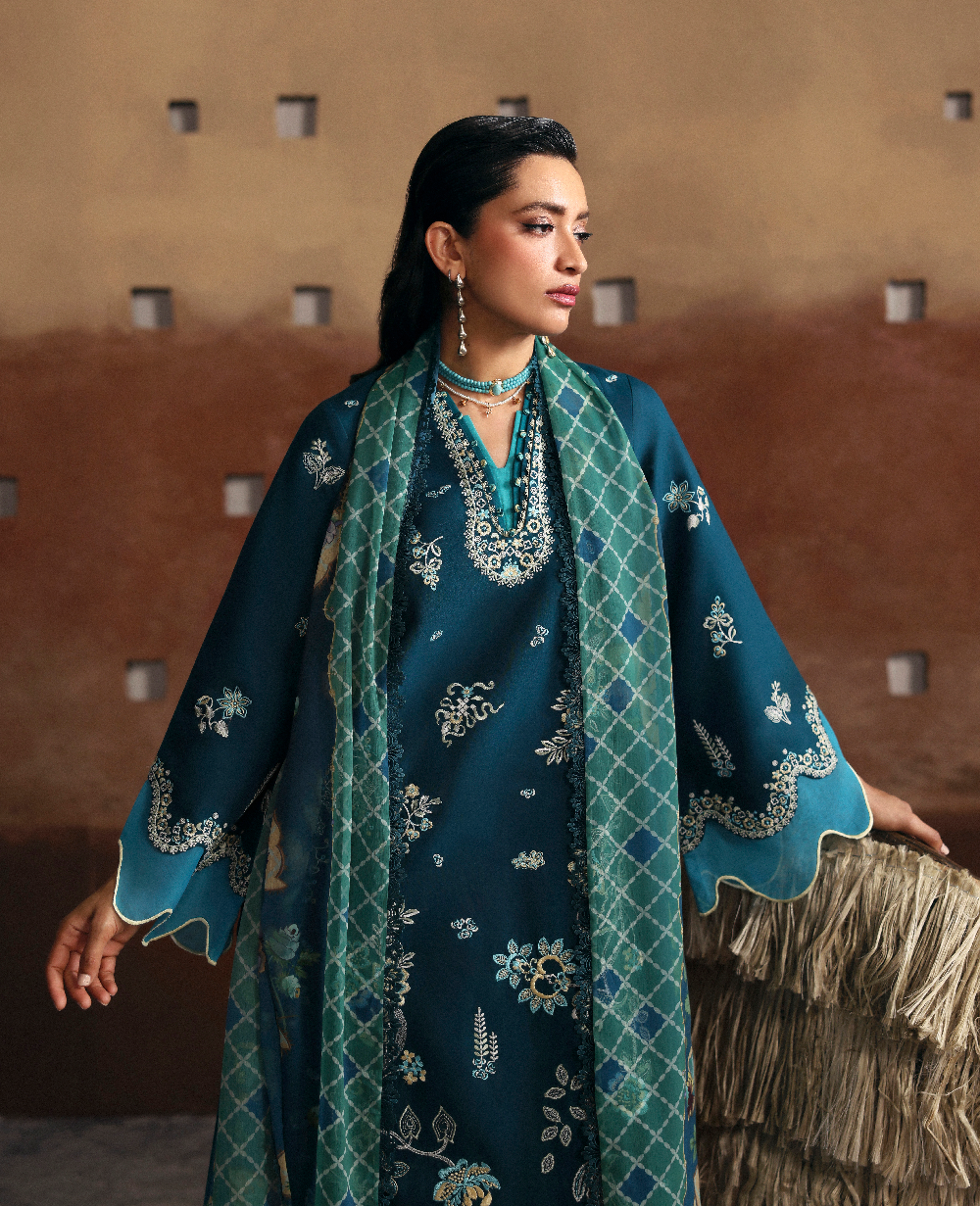 Republic Womenswear | Basics Pret | Layered Bloom - Luxury Dress - available at Maria Faisal in UK and USA.