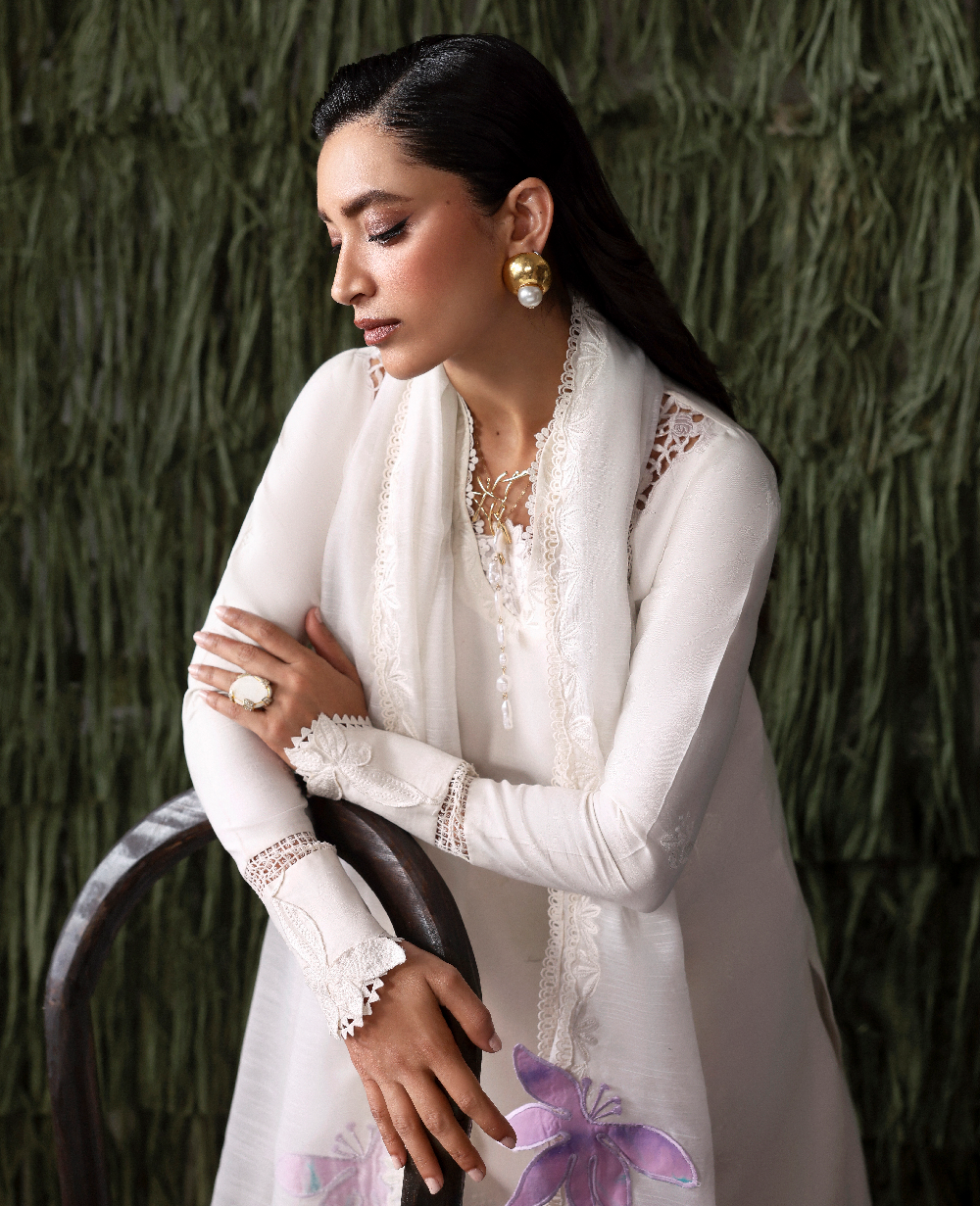 Republic Womenswear | Basics Pret | White Swan - Luxury Dress - available at Maria Faisal in UK and USA.