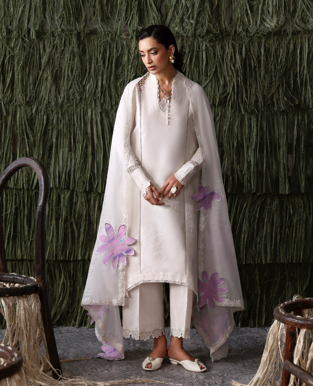 Republic Womenswear | Basics Pret | White Swan - Luxury Dress - available at Maria Faisal in UK and USA.
