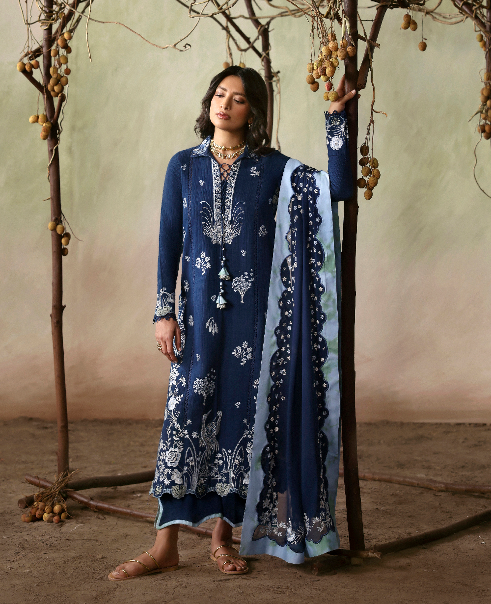 Republic Womenswear | Basics Pret | Sapphire Saga - Luxury Dress - available at Maria Faisal in UK and USA.