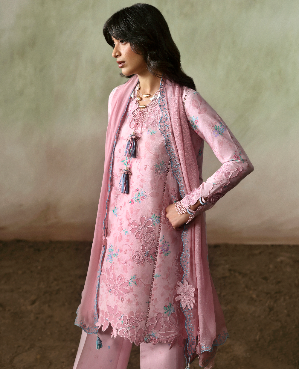 Republic Womenswear | Basics Pret | Pink Marshmello - Luxury Dress - available at Maria Faisal in UK and USA.