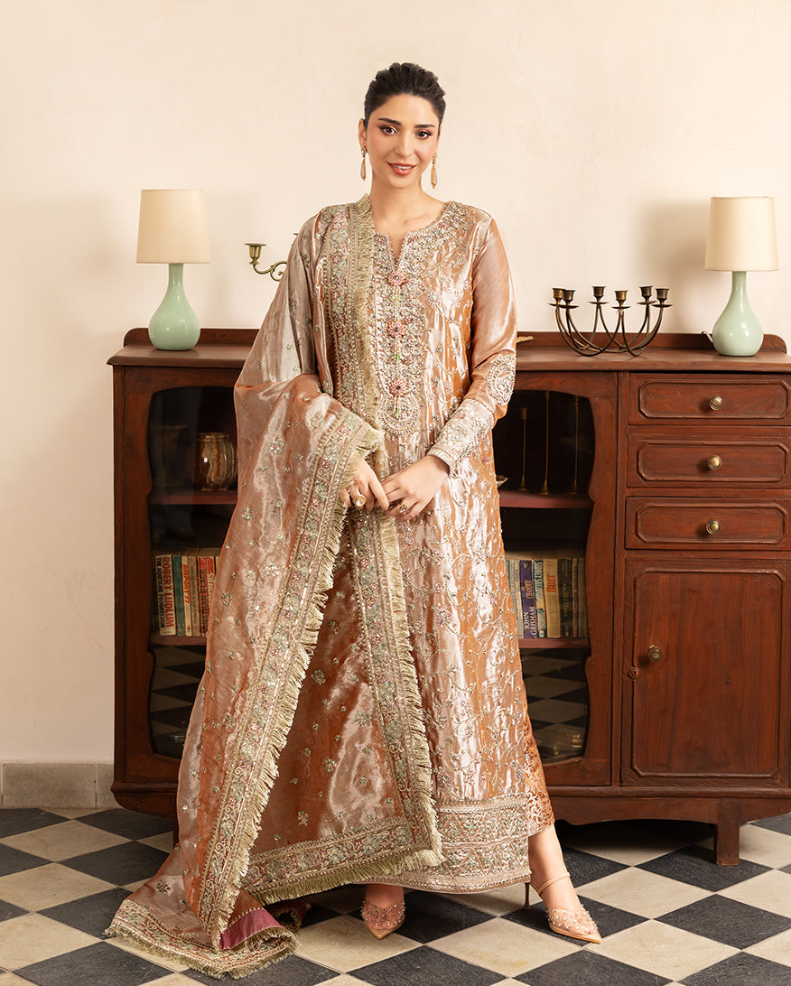 Mushq | Sunehri Lama Silk | Bakht - Formal Dress - available at Maria Faisal in UK and USA.