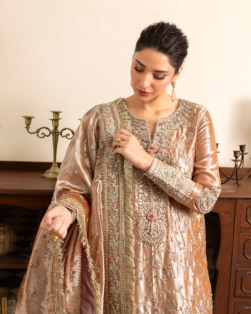 Mushq | Sunehri Lama Silk | Bakht - Formal Dress - available at Maria Faisal in UK and USA.