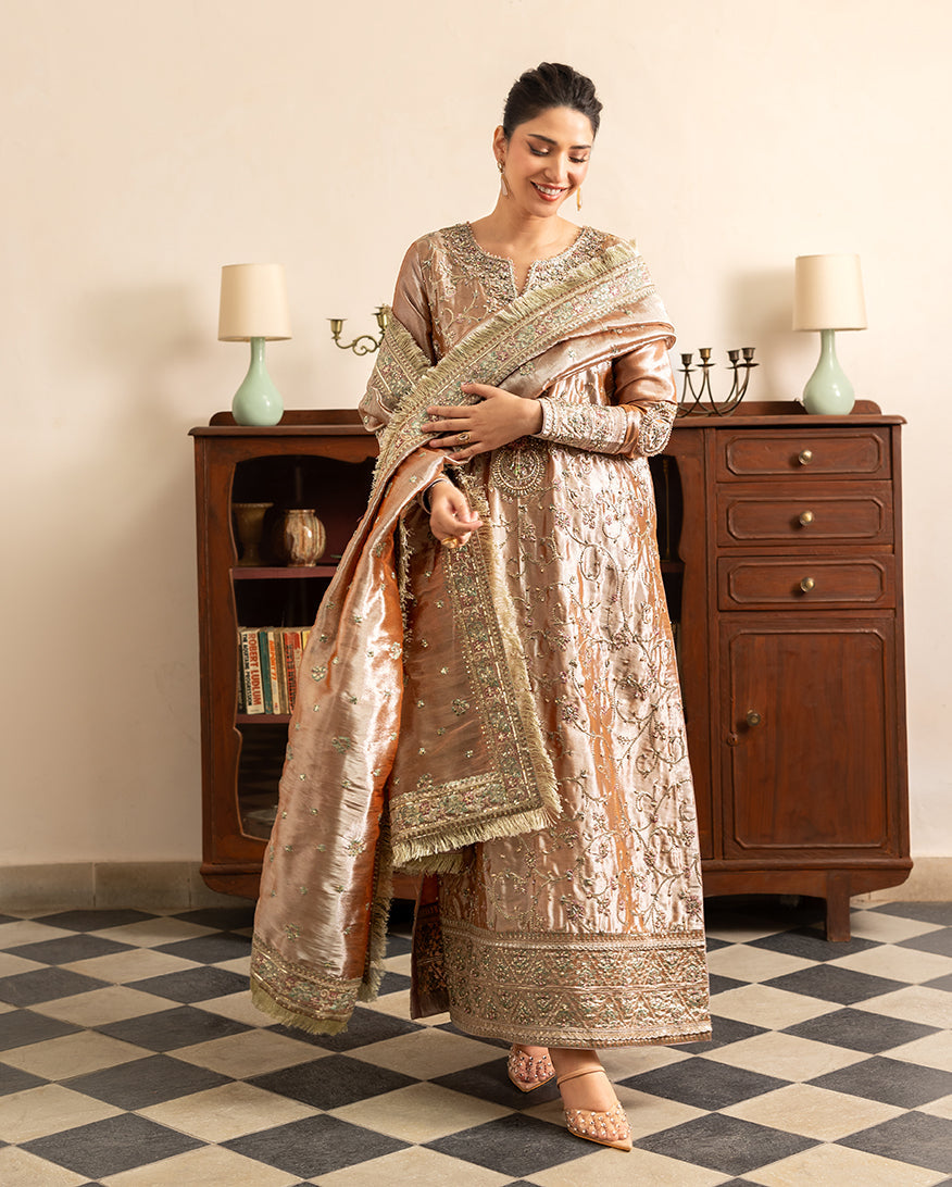 Mushq | Sunehri Lama Silk | Bakht - Formal Dress - available at Maria Faisal in UK and USA.