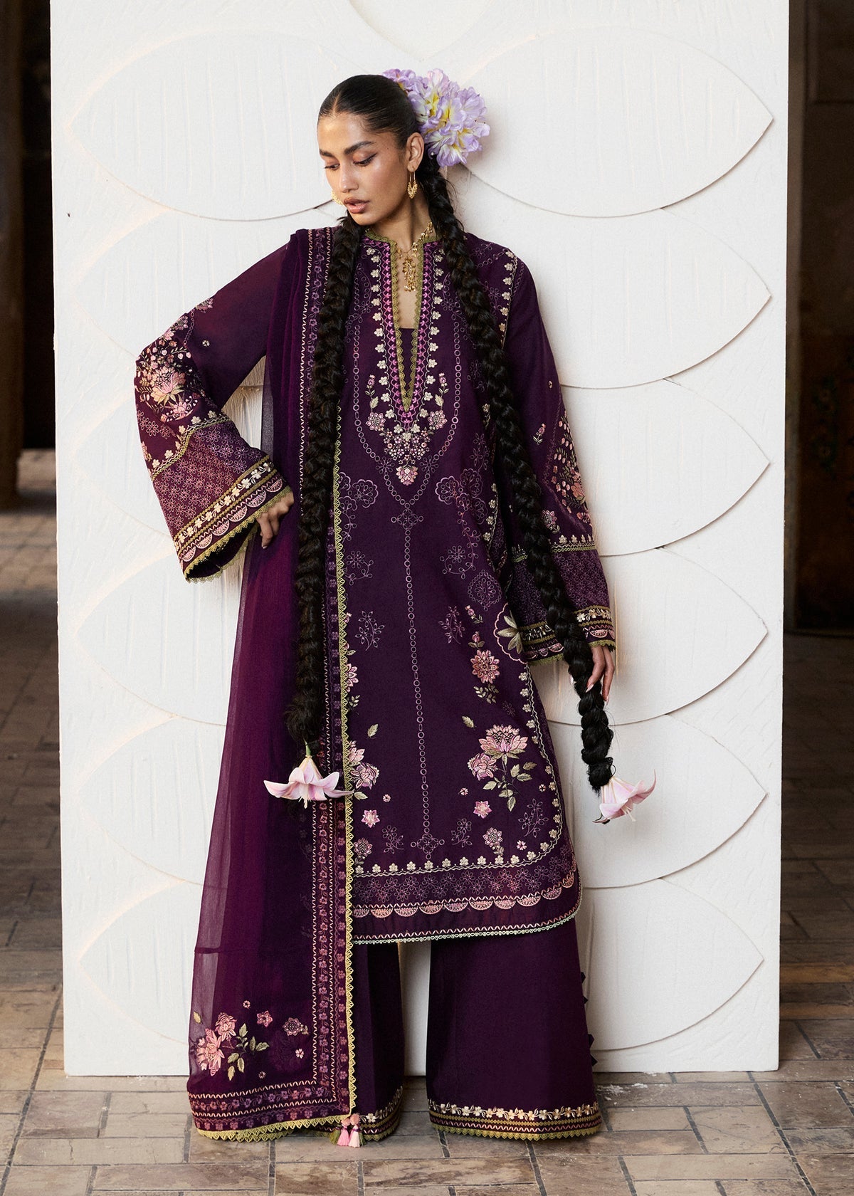 Hussain Rehar | Zan SS26 | Banafsh - Luxury Dress - available at Maria Faisal in UK and USA.