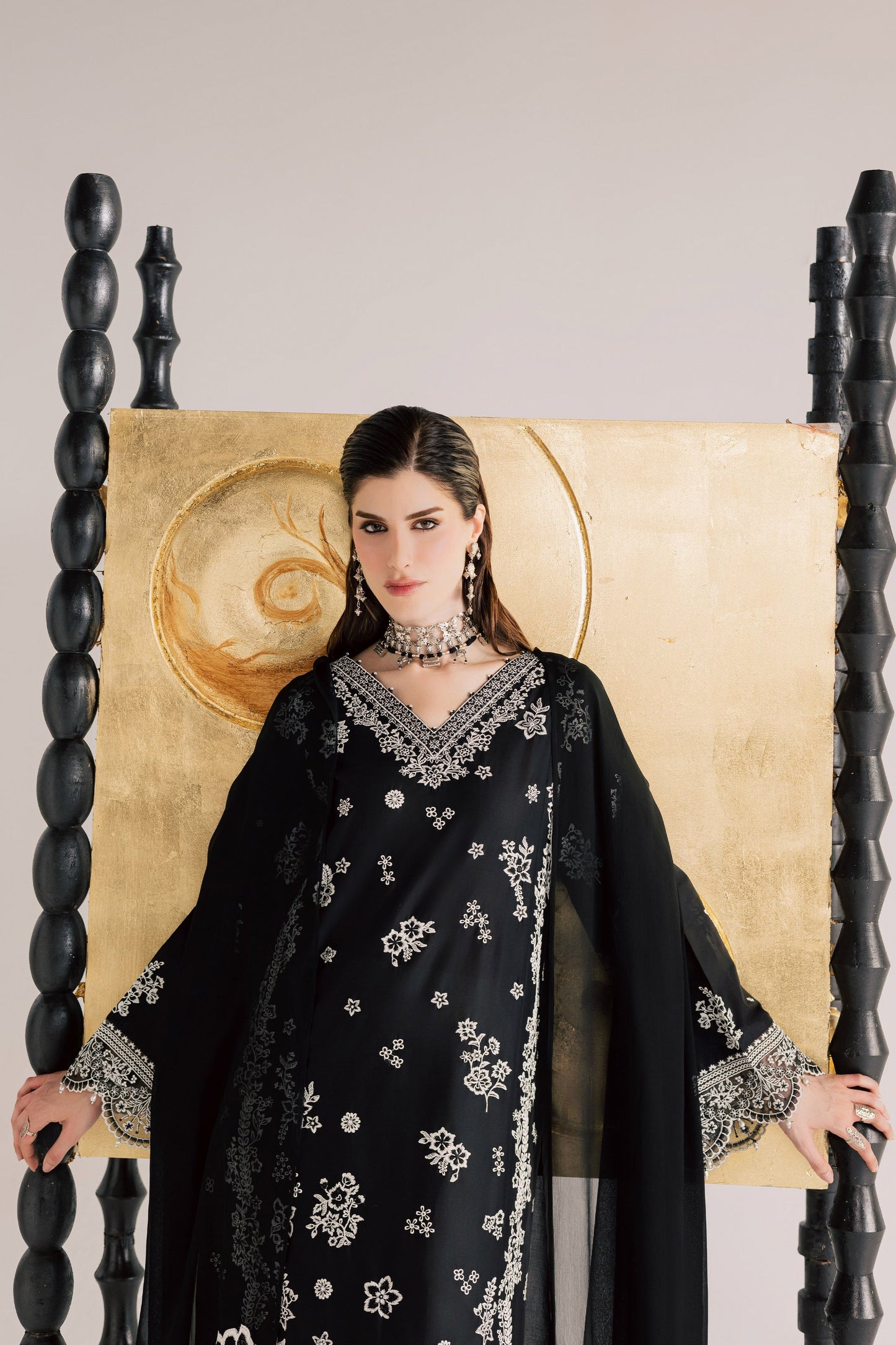 Batik | Festive Eid 26 | Black Aura - Luxury Dress - available at Maria Faisal in UK and USA.