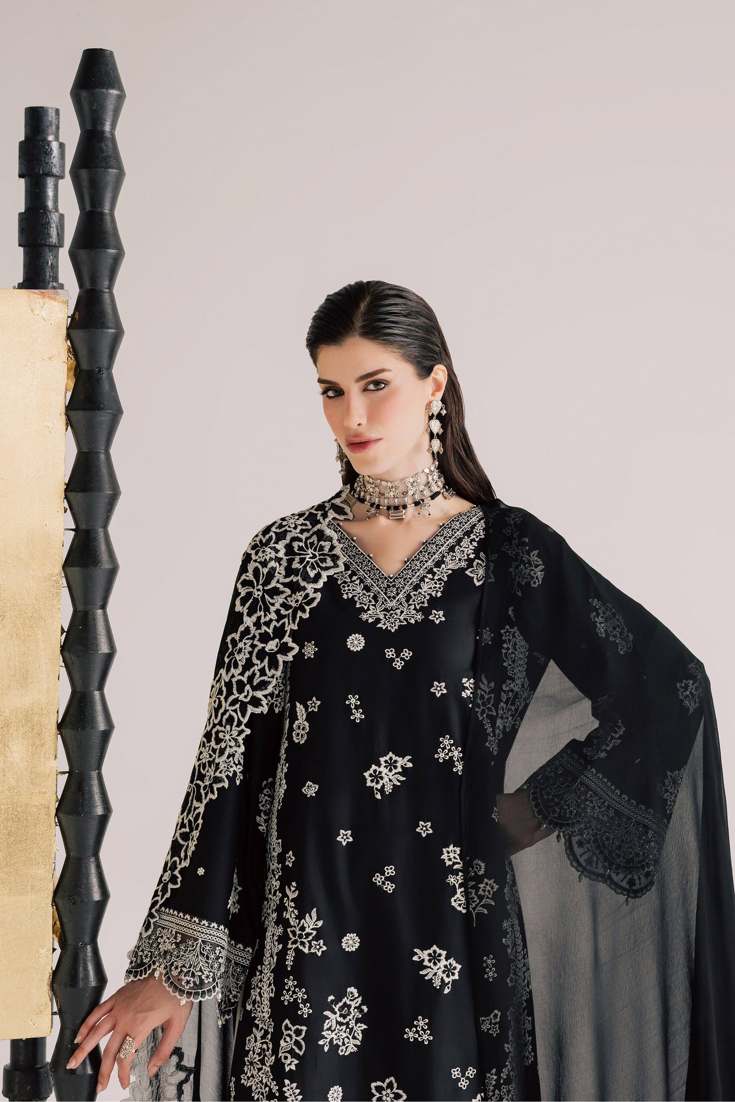 Batik | Festive Eid 26 | Black Aura - Luxury Dress - available at Maria Faisal in UK and USA.