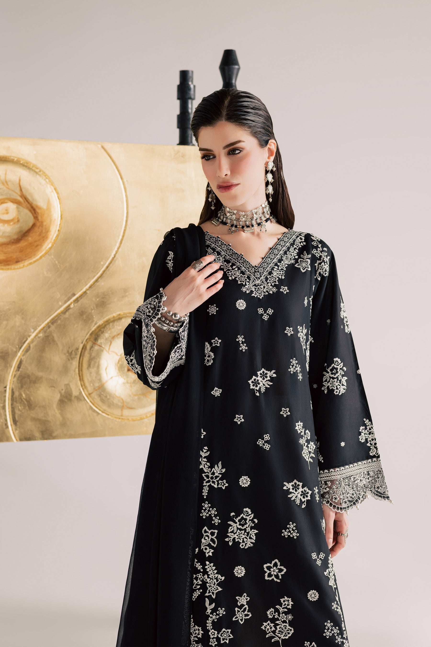 Batik | Festive Eid 26 | Black Aura - Luxury Dress - available at Maria Faisal in UK and USA.