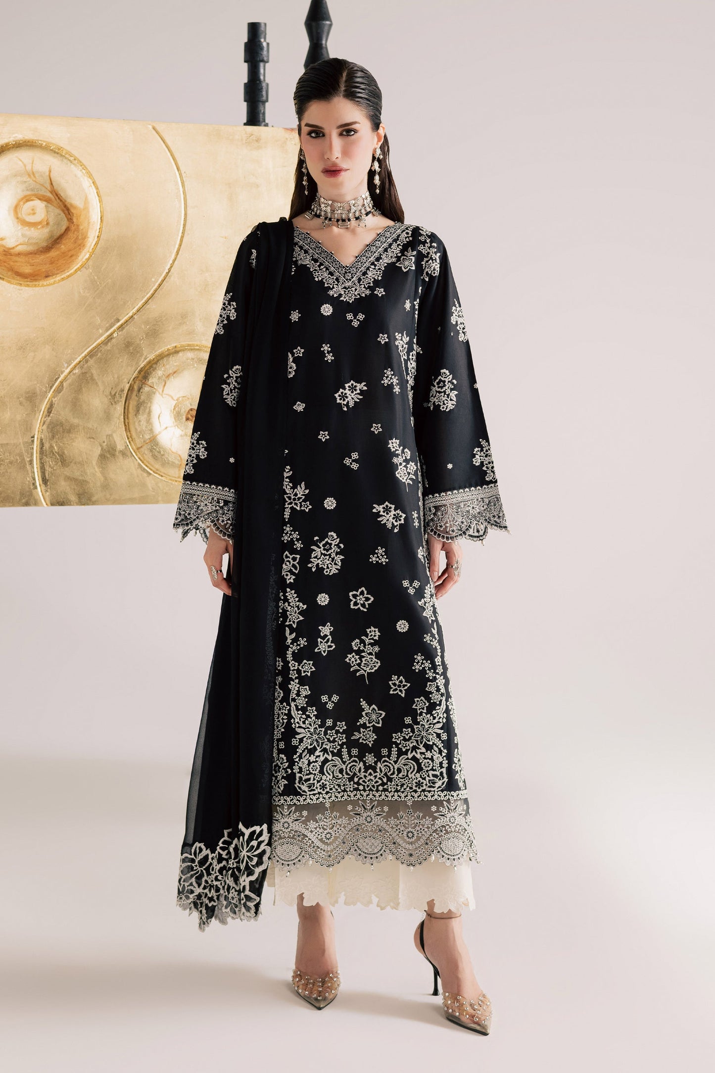 Batik | Festive Eid 26 | Black Aura - Luxury Dress - available at Maria Faisal in UK and USA.