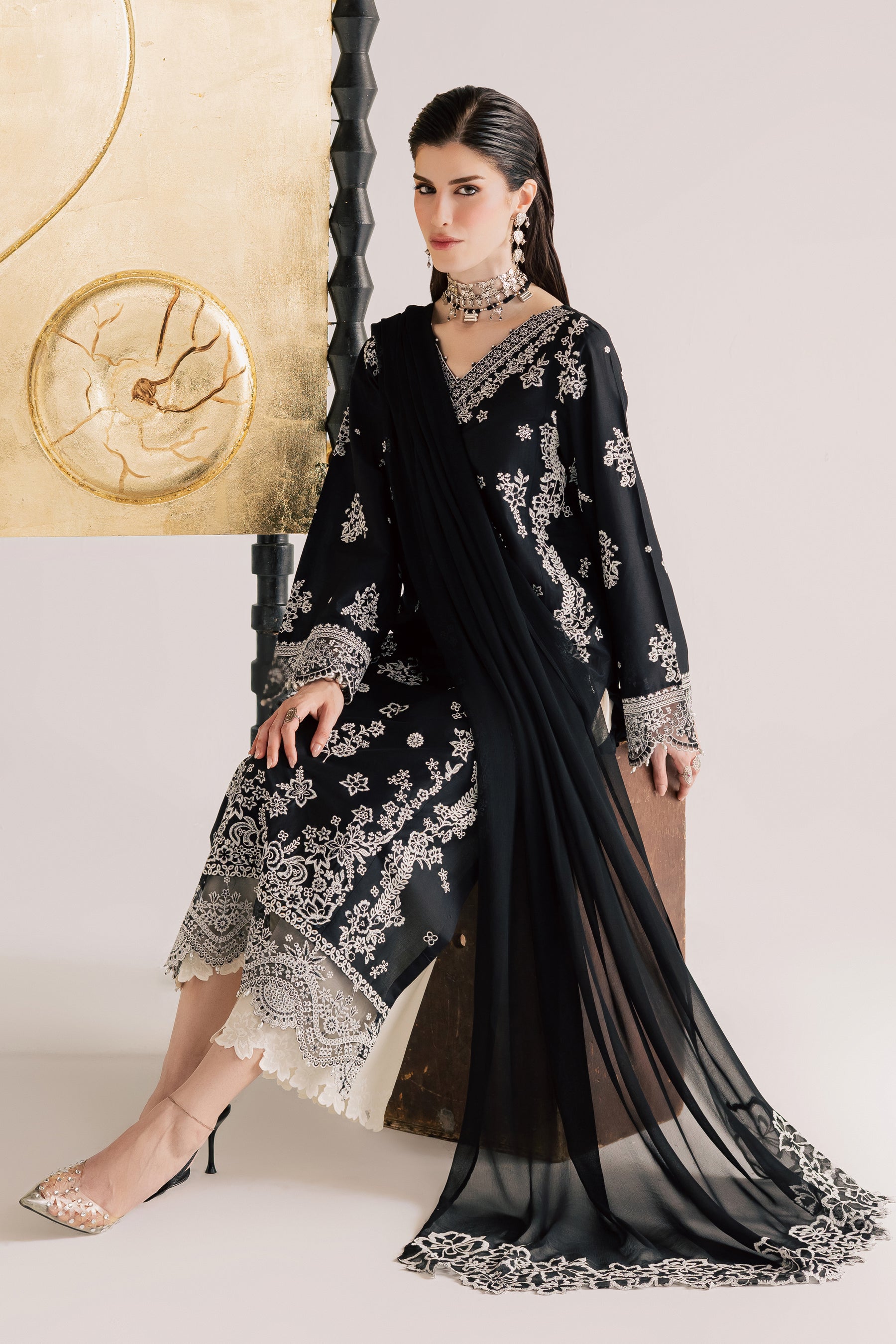 Batik | Festive Eid 26 | Black Aura - Luxury Dress - available at Maria Faisal in UK and USA.